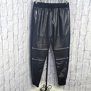 UNCLE RALPH Faux Leather Zipper Jogger Pants‎ Size Large
